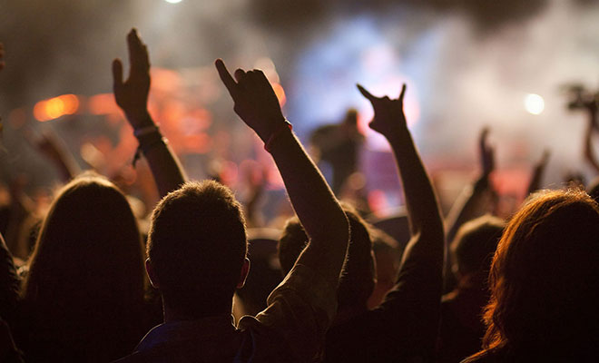 hands raised at an outdoor concert